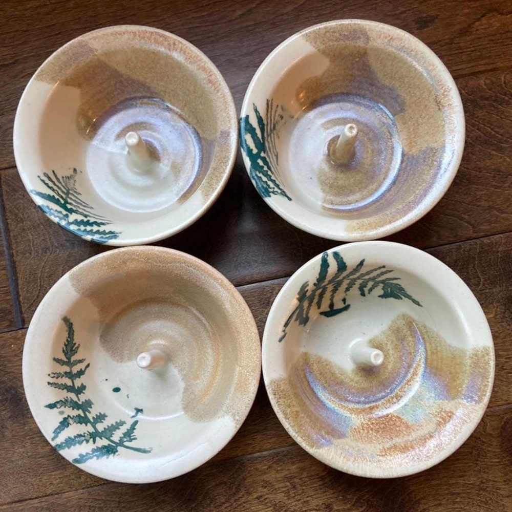 Handmade Pottery Apple Bakers with Fern Motif - Set of 4